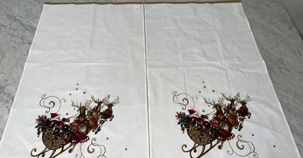 Williams Sonoma Twas the Night Before Christmas Santa Reindeer Tea Towels Set 2